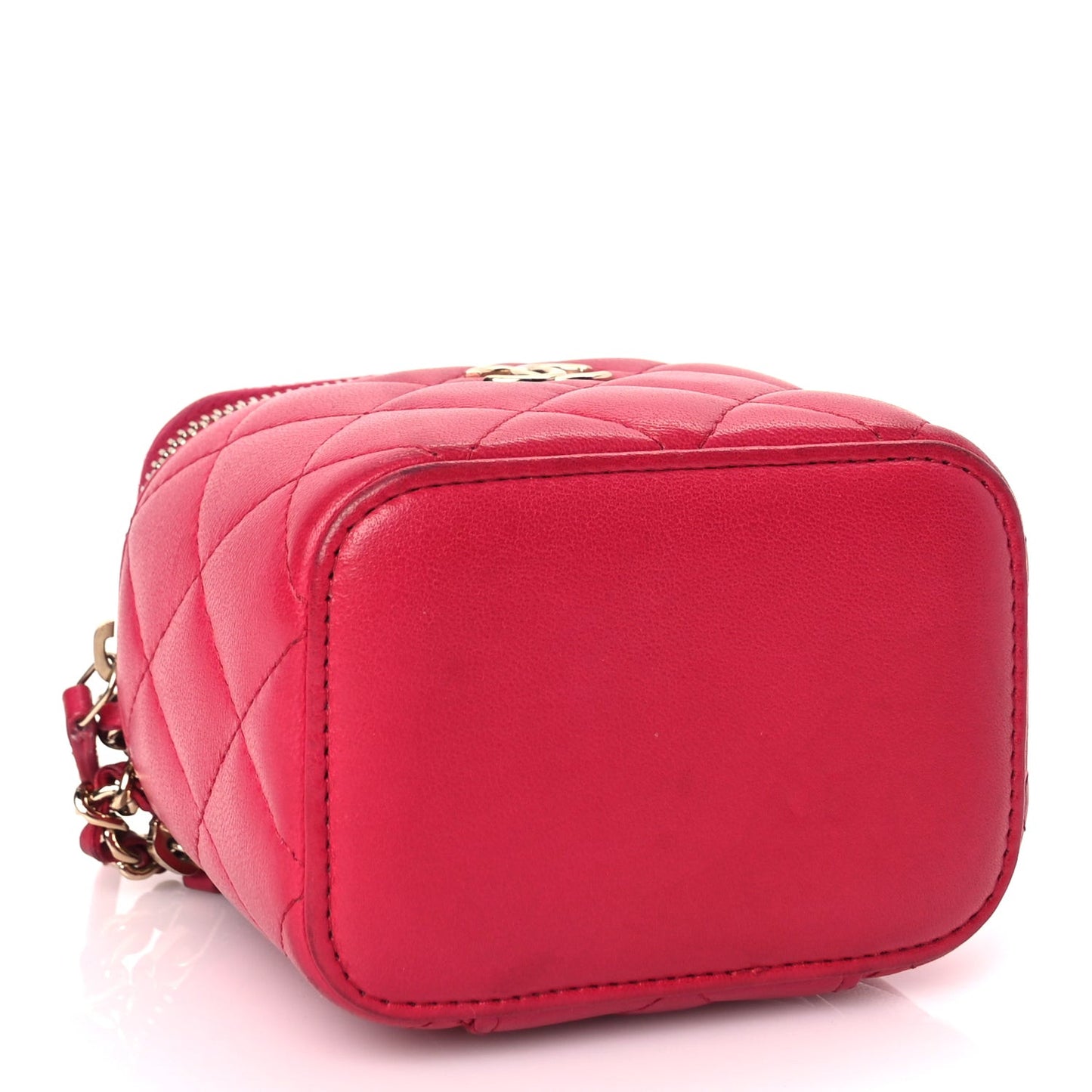 Lambskin Quilted Top Handle Mini Vanity Case With Chain Dark Pink