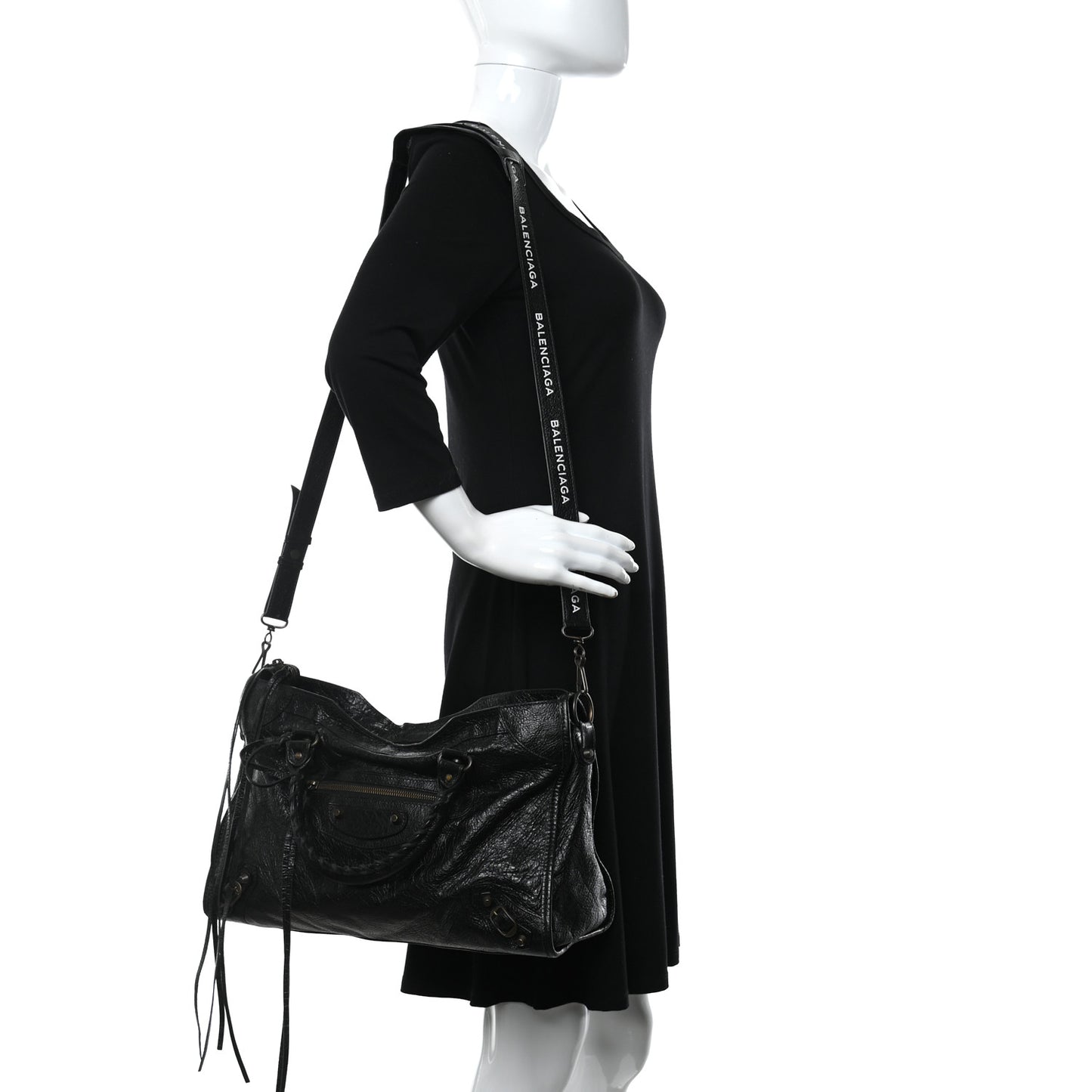 Agneau Classic Hardware City Logo Strap Black White