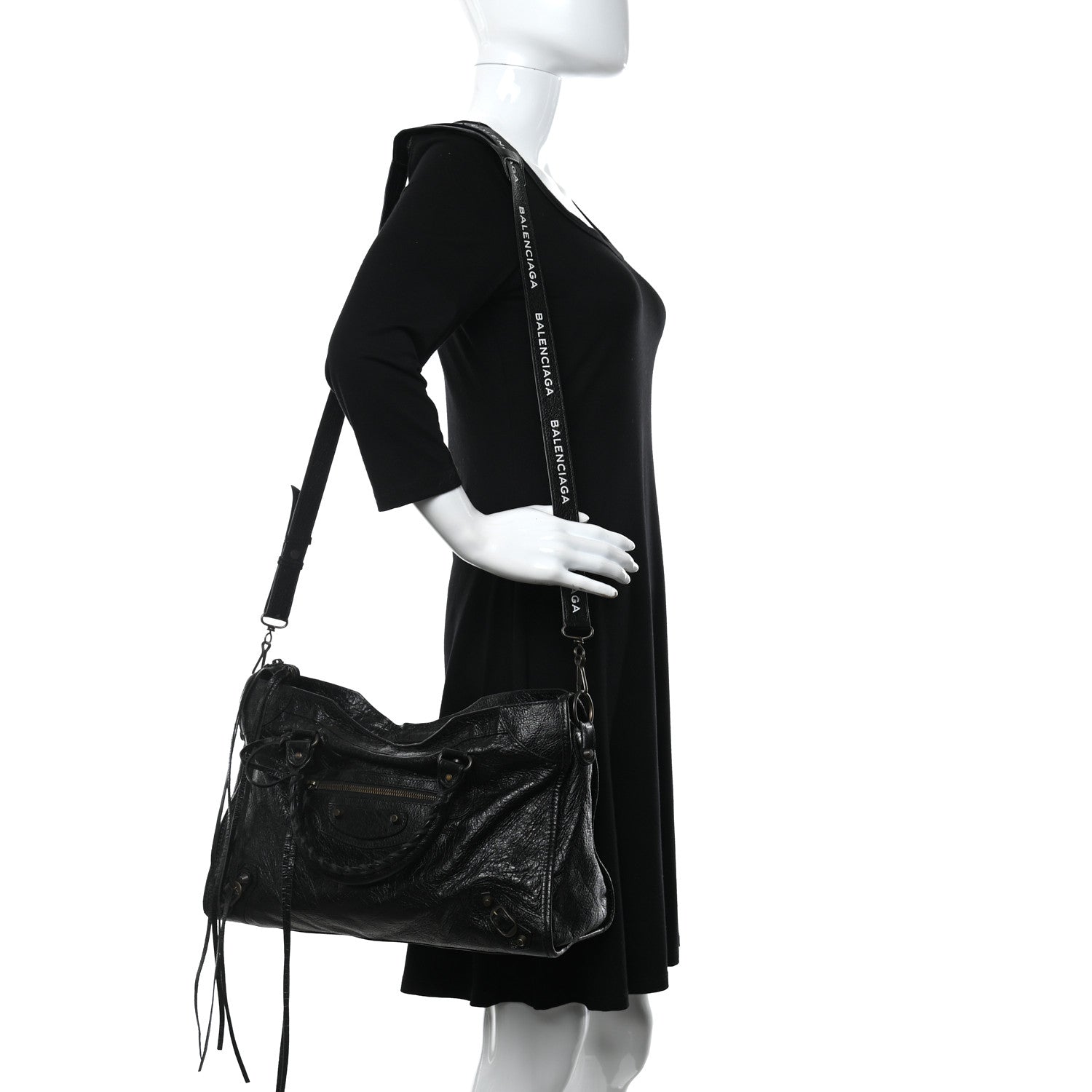Balenciaga Agneau Classic Hardware City Logo Strap Black White 2 of 9