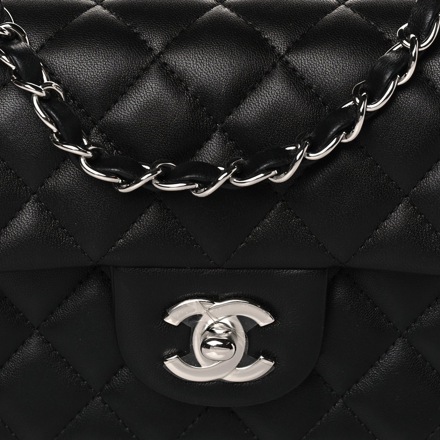 Lambskin Quilted Mini Rectangular Flap Black