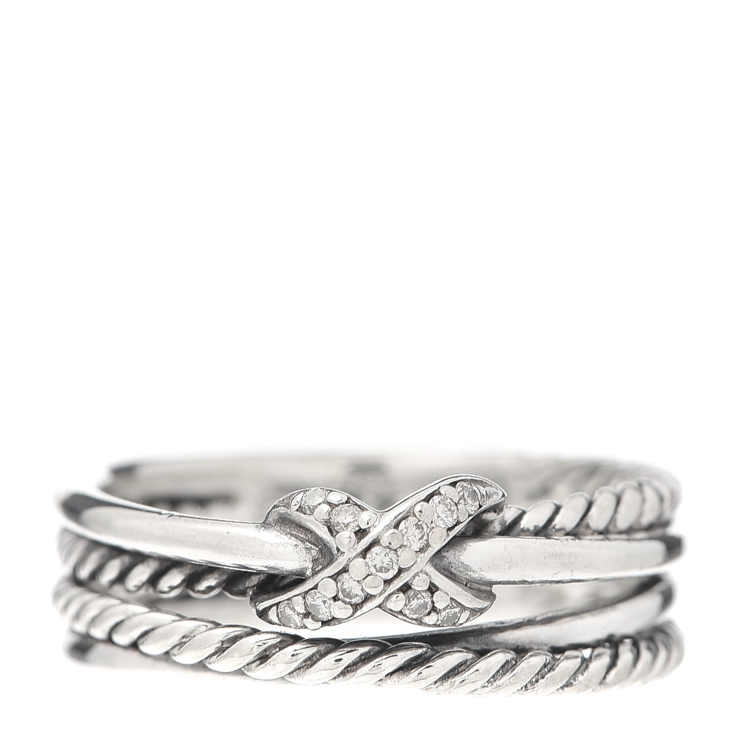 Sterling Silver Diamond X Crossover Ring 54 7