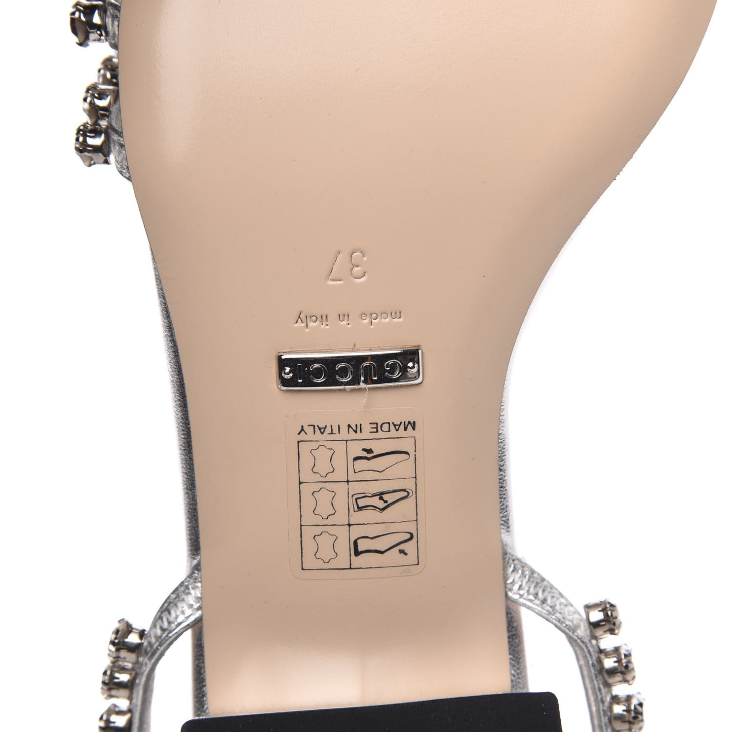 Nappa Silk Crystal Bertie T-Strap Low Heel Sandals 37 Argento