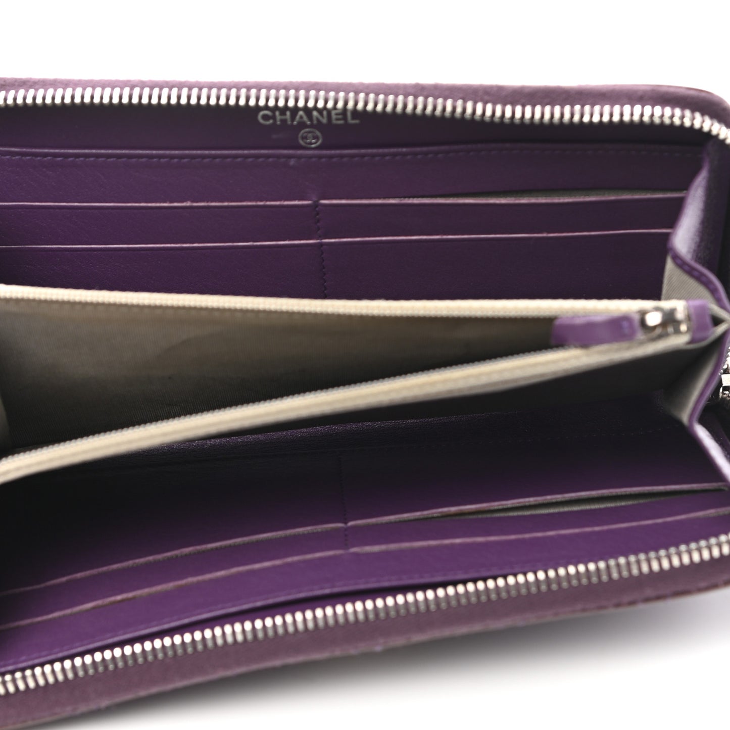 Patent Quilted Brilliant Zip Around Wallet Purple