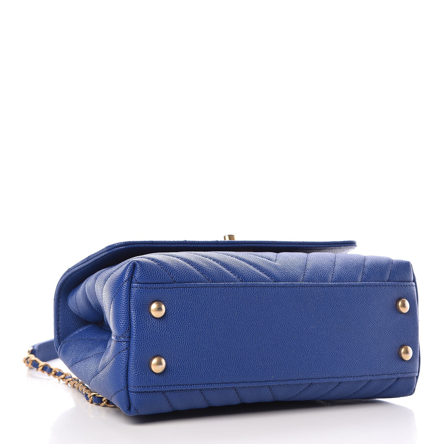 Caviar Chevron Quilted Mini Coco Handle Flap Blue