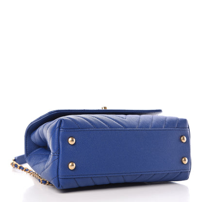 Chanel Caviar Chevron Quilted Mini Coco Handle Flap Blue 4 of 11