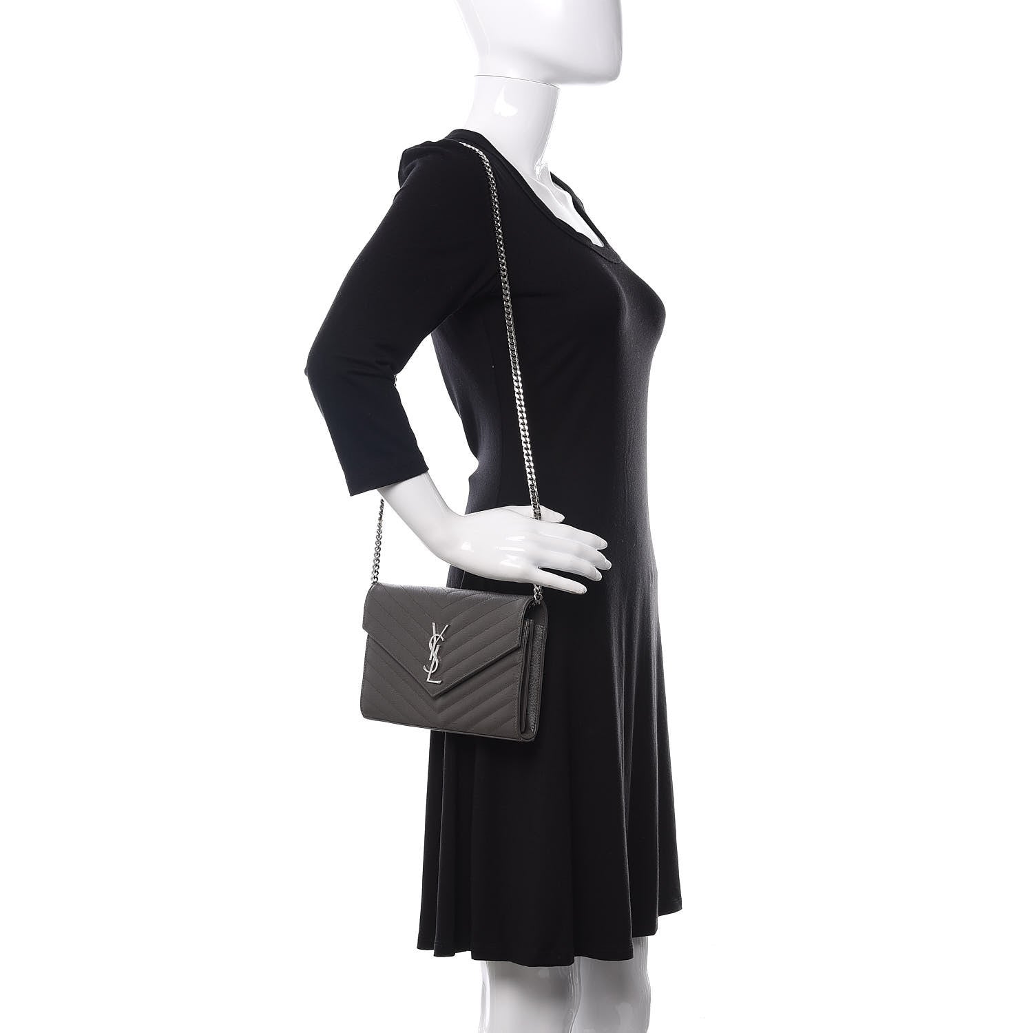 Saint Laurent Grain De Poudre Matelasse Chevron Monogram Chain Wallet Earth 2 of 9