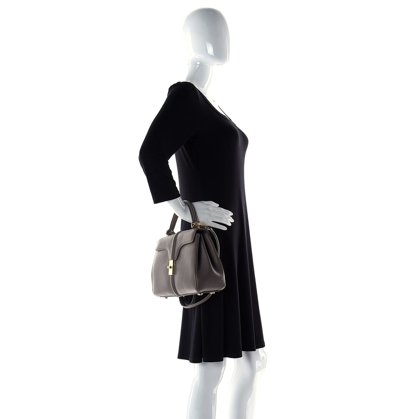 Grained Calfskin Small 16 Top Handle Bag Pebble