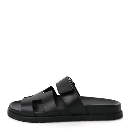 Hermes Calfskin Womens Chypre Sandals 36.5 Black 1 of 7