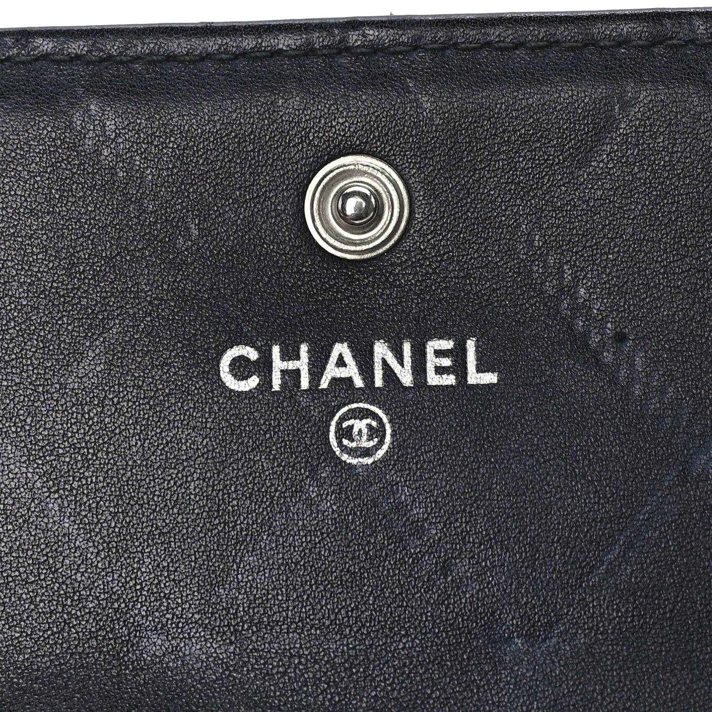 Calfskin Diamond Stitch Large Gusset Flap Wallet  Black