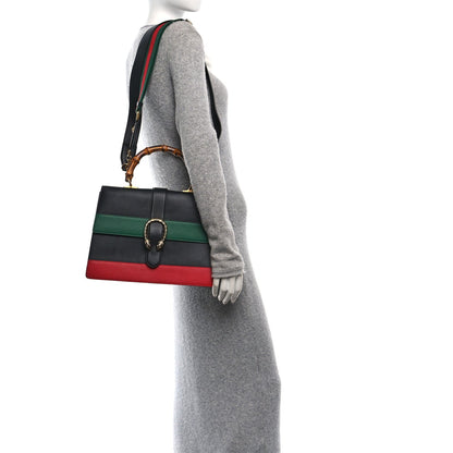 Gucci Calfskin Bamboo Web Large Dionysus Top Handle Bag Black Bright Evergreen Hibiscus Red 2 of 7