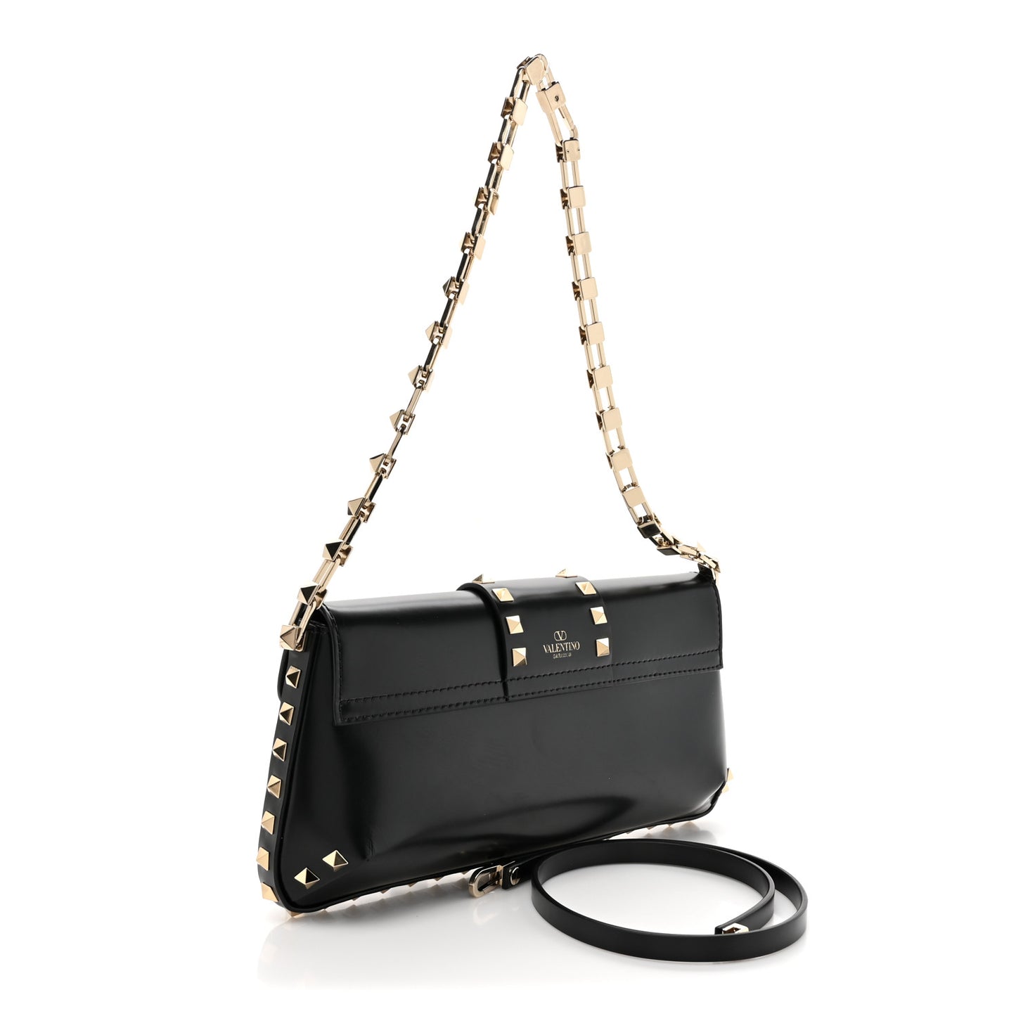 Brushed Calfskin Rockstud Flip Lock Chain Shoulder Bag Black