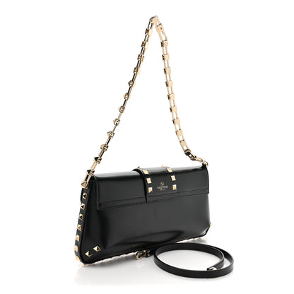 Valentino Garavani Brushed Calfskin Rockstud Flip Lock Chain Shoulder Bag Black 3 of 15