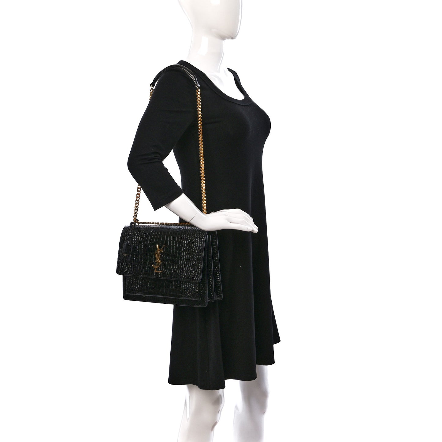 Calfskin Crocodile Embossed Large Monogram Sunset Black