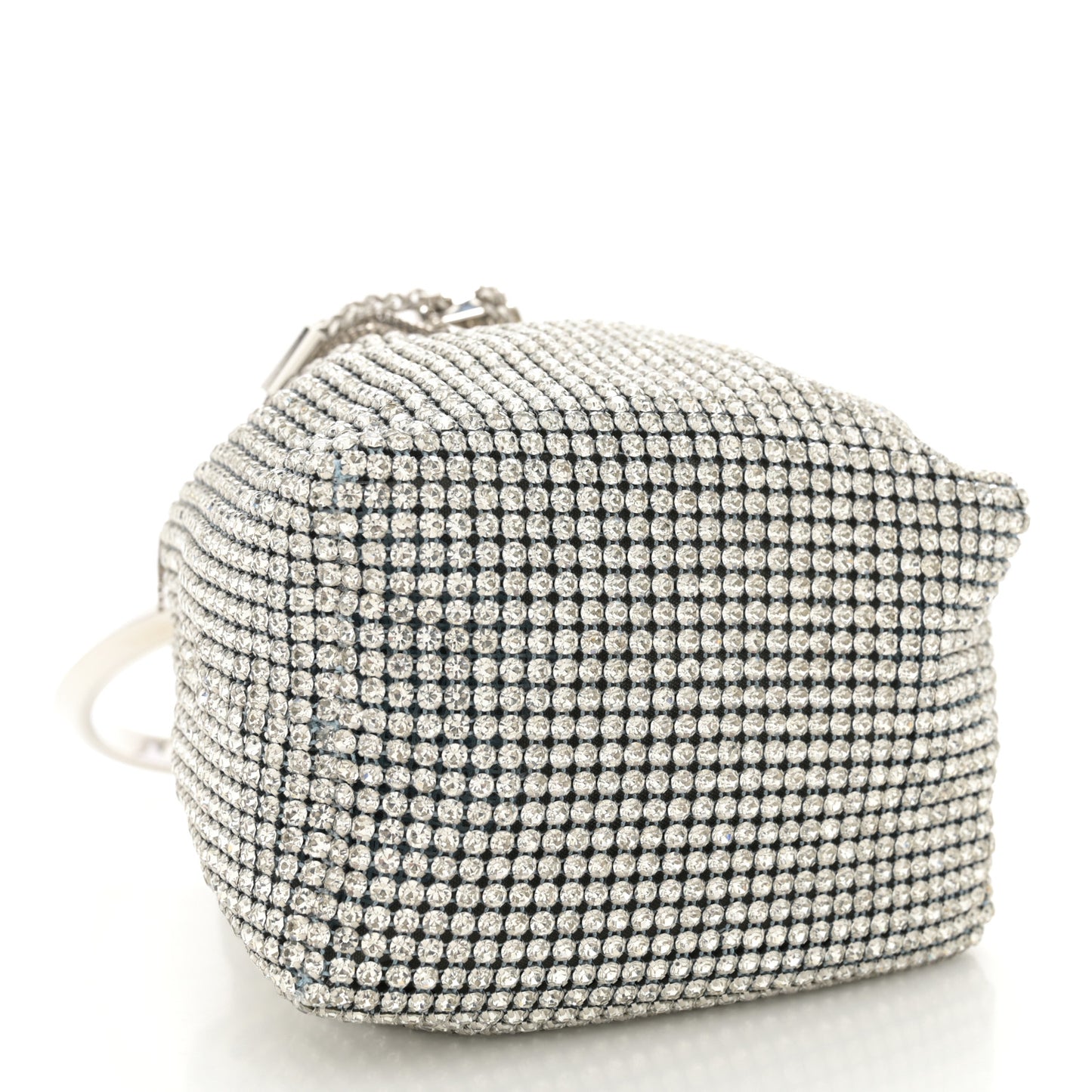 Satin Crystal Embellished Micro Bon Bon Bag Silver