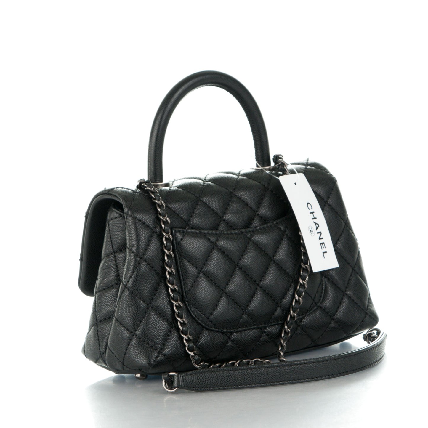 Caviar Quilted Mini Coco Handle Flap Black