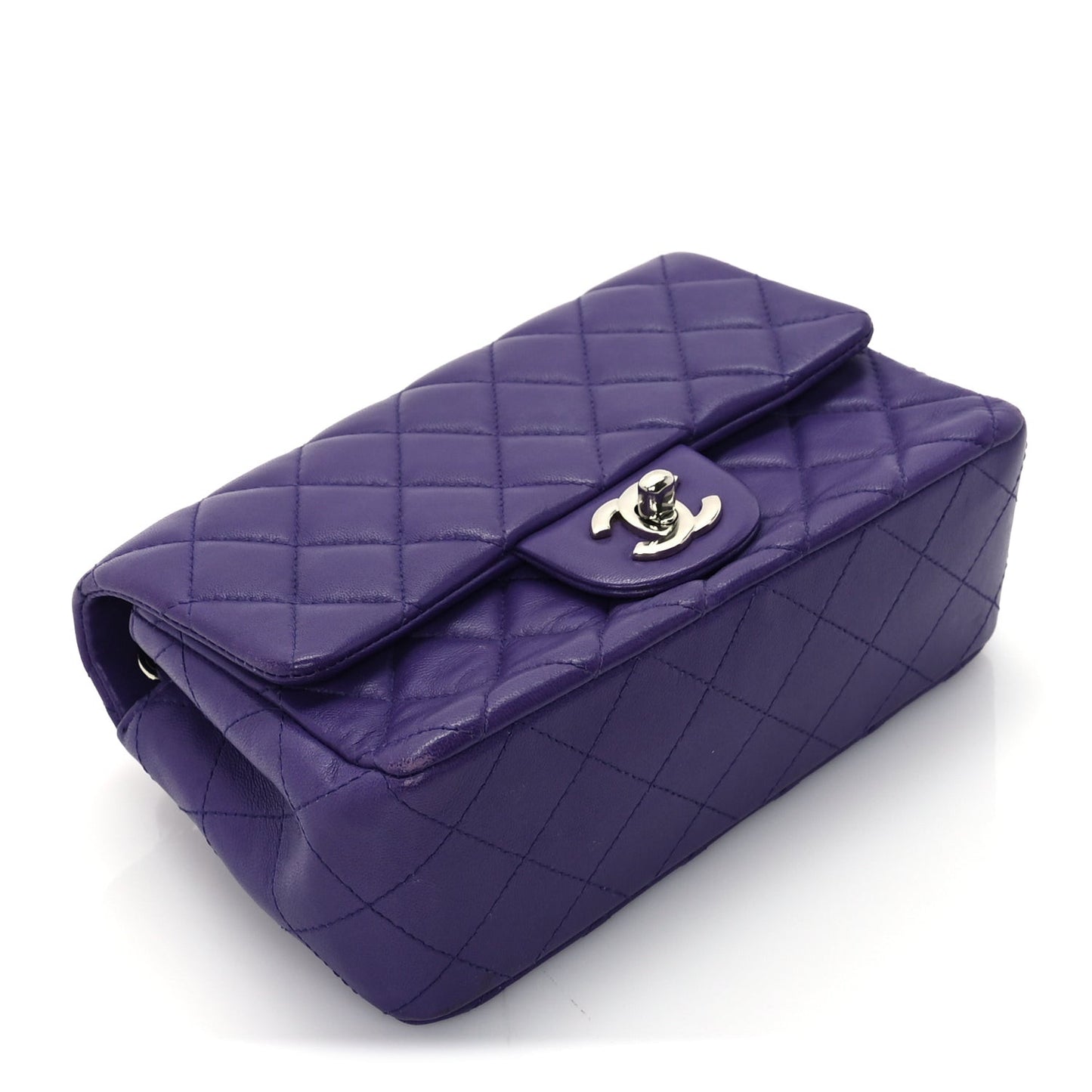 Lambskin Quilted Mini Rectangular Flap  Purple