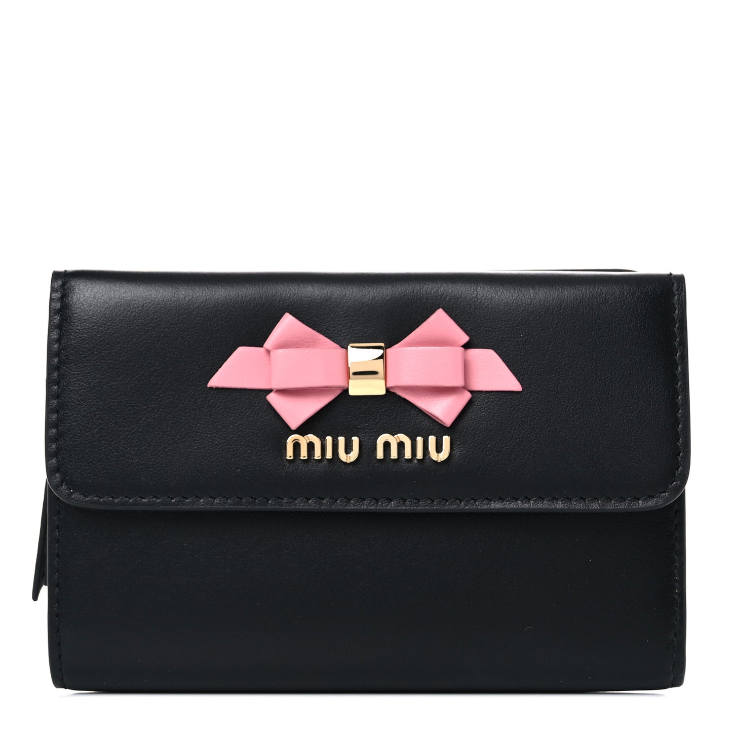 Soft Calfskin Bow Bi-Fold Wallet Black
