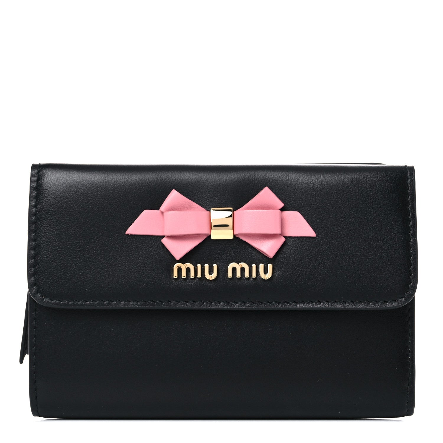 Miu Miu Soft Calfskin Bow Bi-Fold Wallet Black 1 of 9