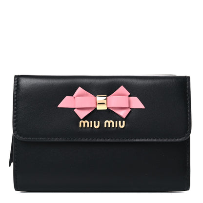 Miu Miu Soft Calfskin Bow Bi-Fold Wallet Black 1 of 9