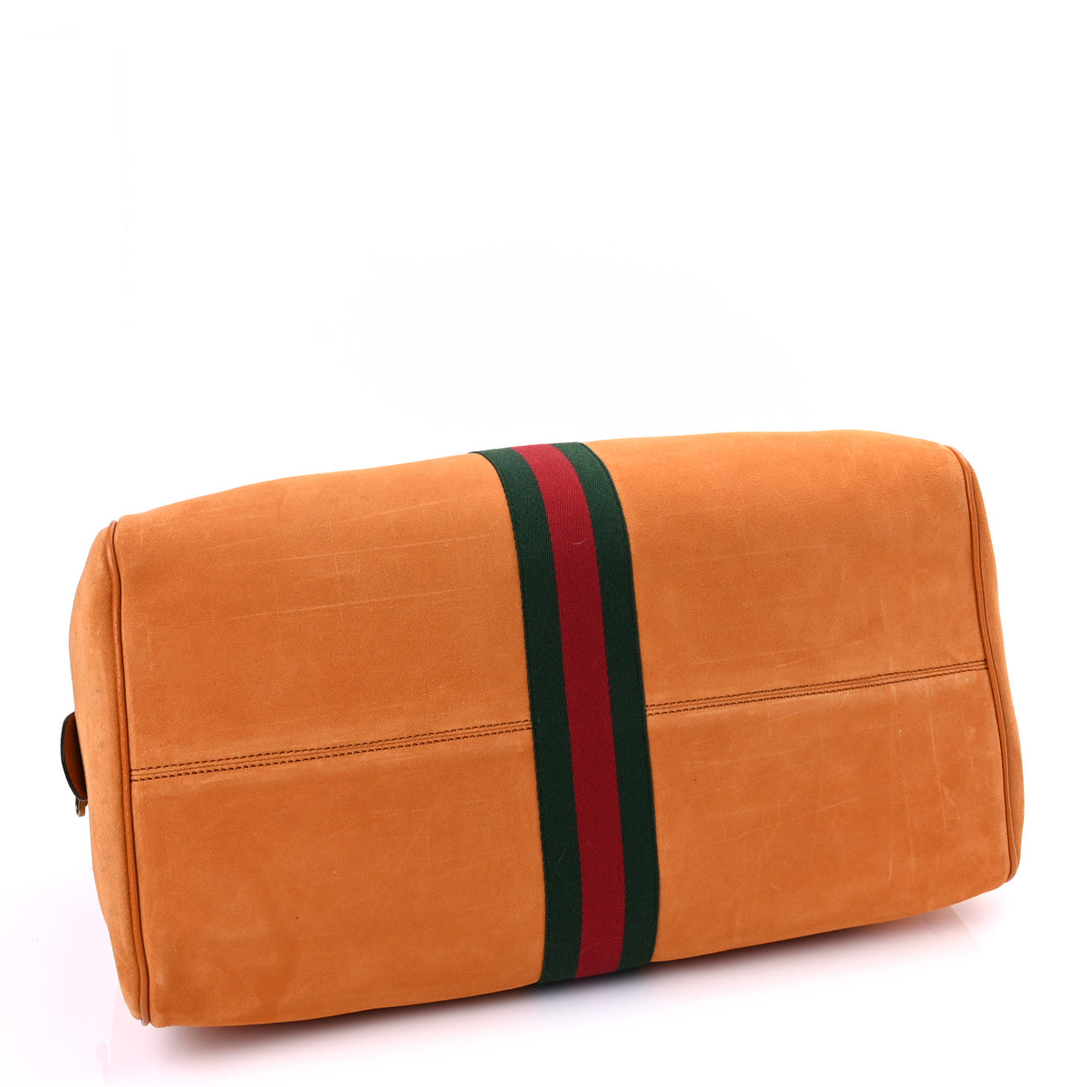 Gucci Suede Calfskin Web Medium Savoy Duffle Bag Orange 3 of 8