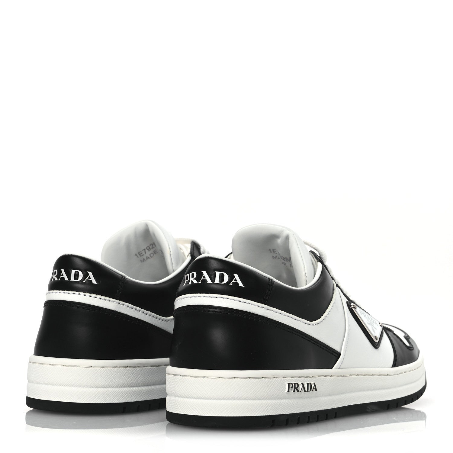 Prada Vitello Sport Spazzolato Rois Metal Triangle Logo Downtown Low Top Sneakers 37.5 White Black 5 of 7