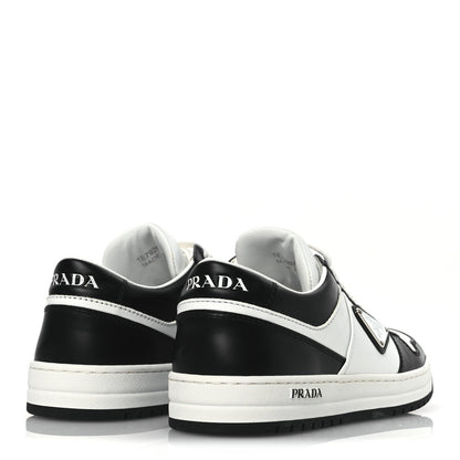 Prada Vitello Sport Spazzolato Rois Metal Triangle Logo Downtown Low Top Sneakers 37.5 White Black 5 of 7