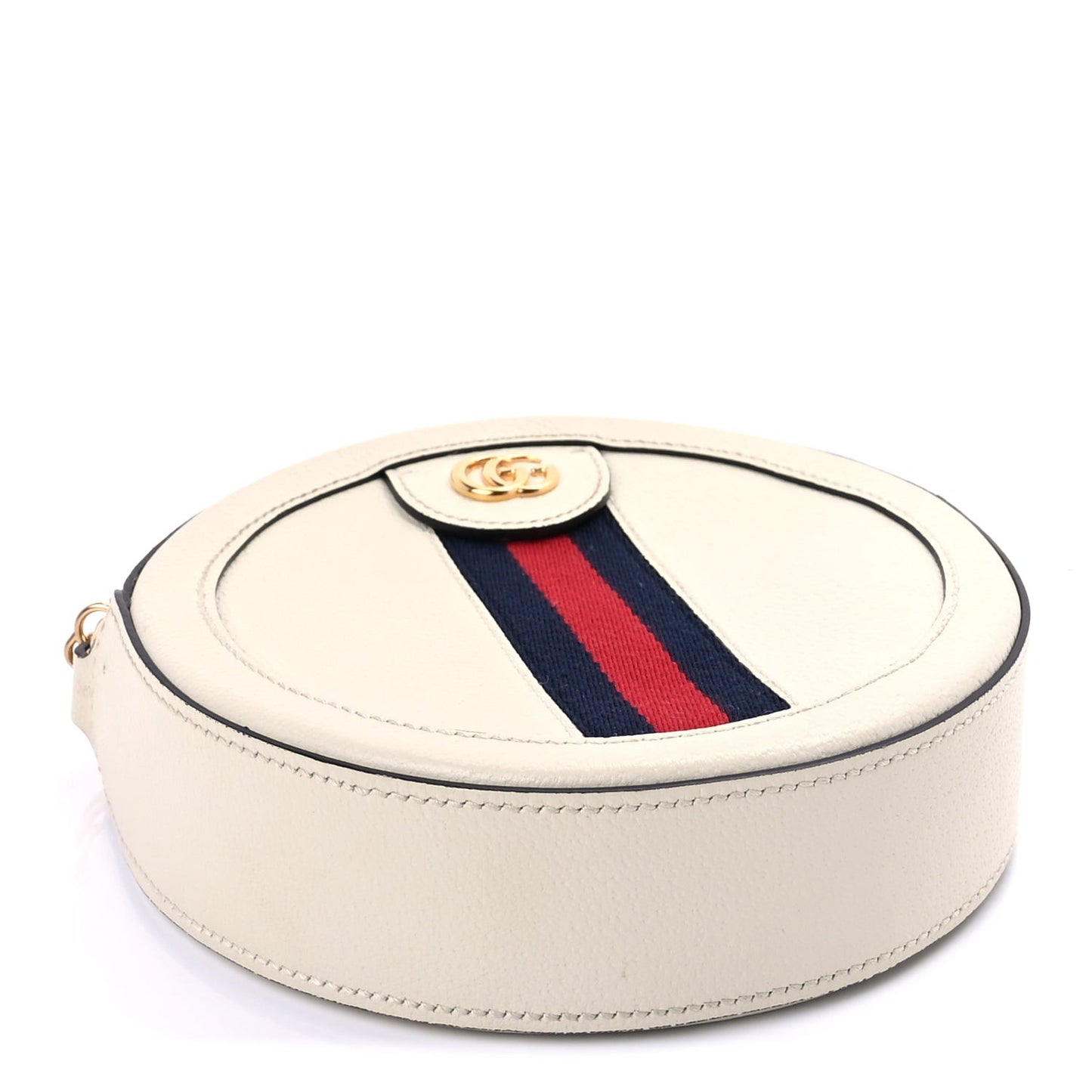Textured Calfskin Web Mini Ophidia Round Shoulder Bag Mystic White
