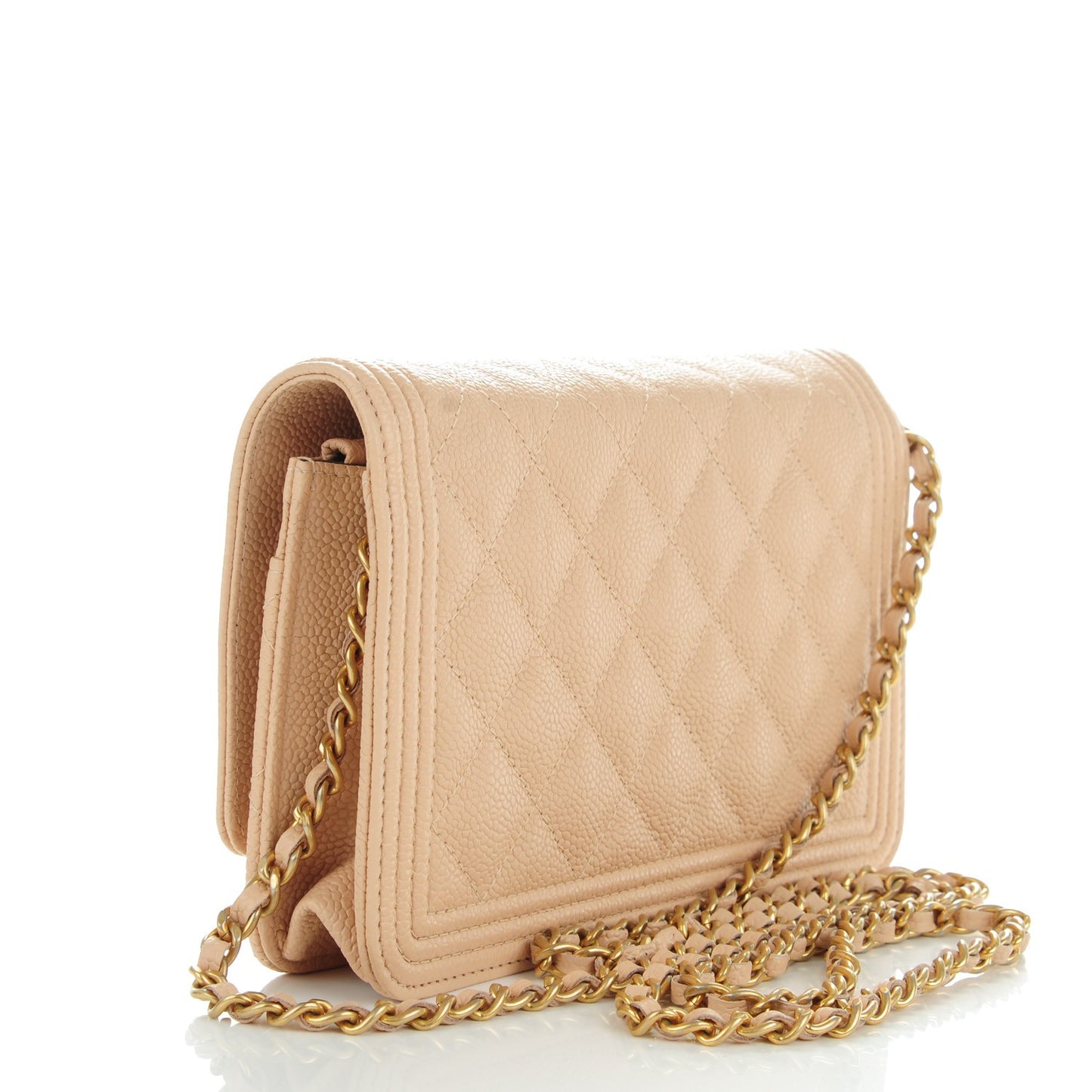 Caviar Quilted Boy Wallet On Chain WOC Beige Clair