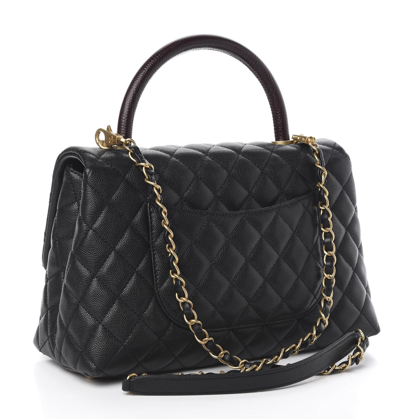 Caviar Lizard Embossed Quilted Small Coco Handle Flap Black