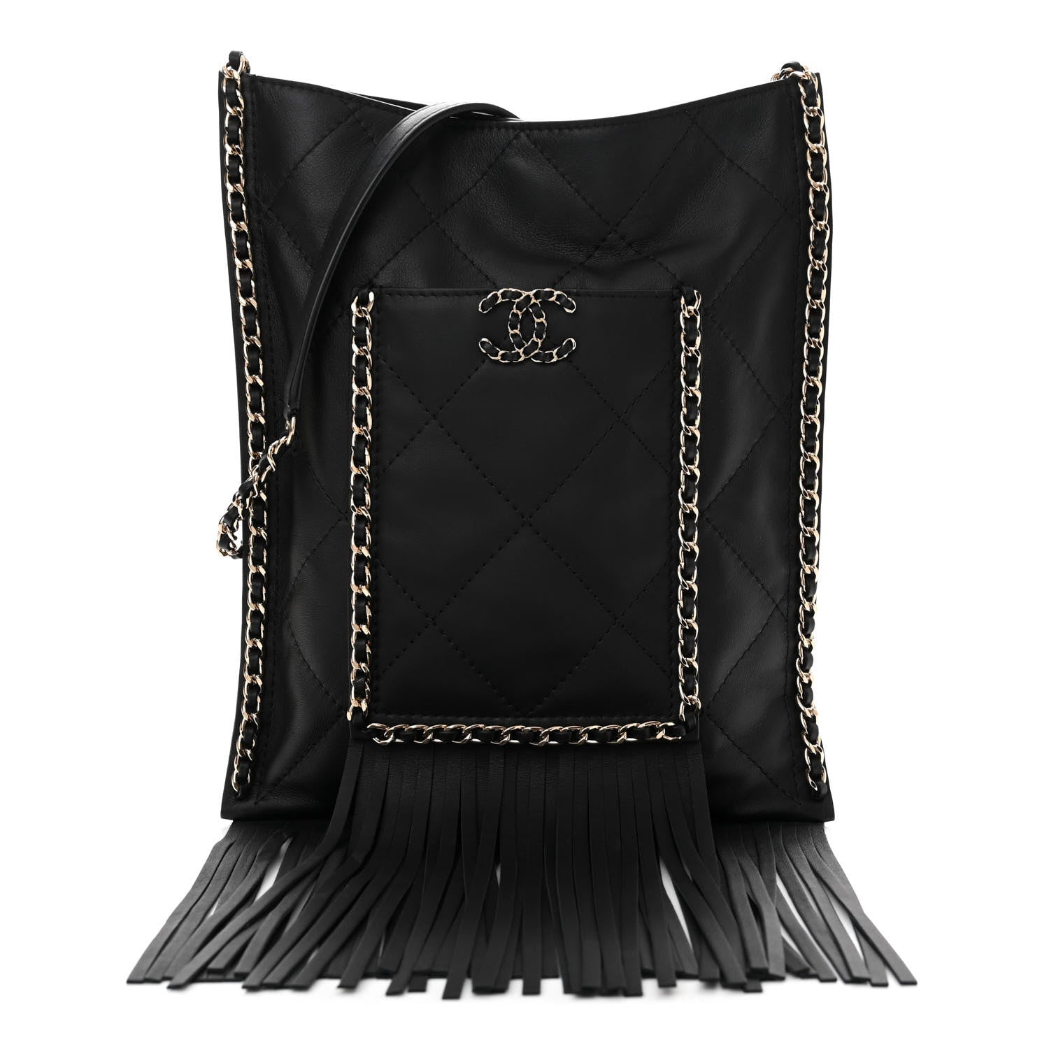 Chanel Calfskin Quilted Fringe Small Shopping Bag Black 1 of 10