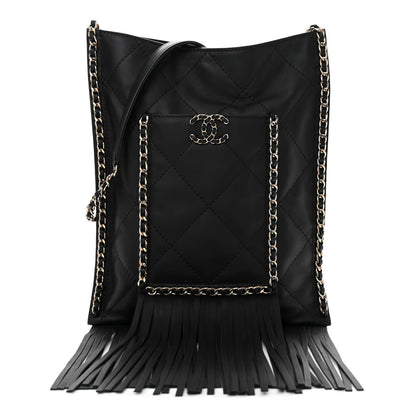 Chanel Calfskin Quilted Fringe Small Shopping Bag Black 1 of 10