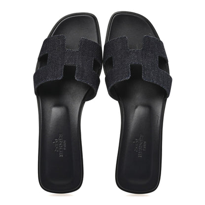 Hermes Denim Canvas Oran Sandals 37.5 Bleu Brut 2 of 7