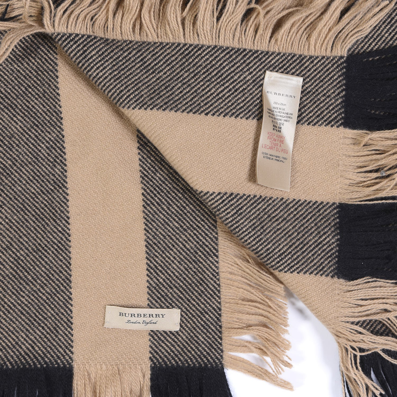 Burberry Wool Half Mega Check Fringe Scarf Camel 3 of 3