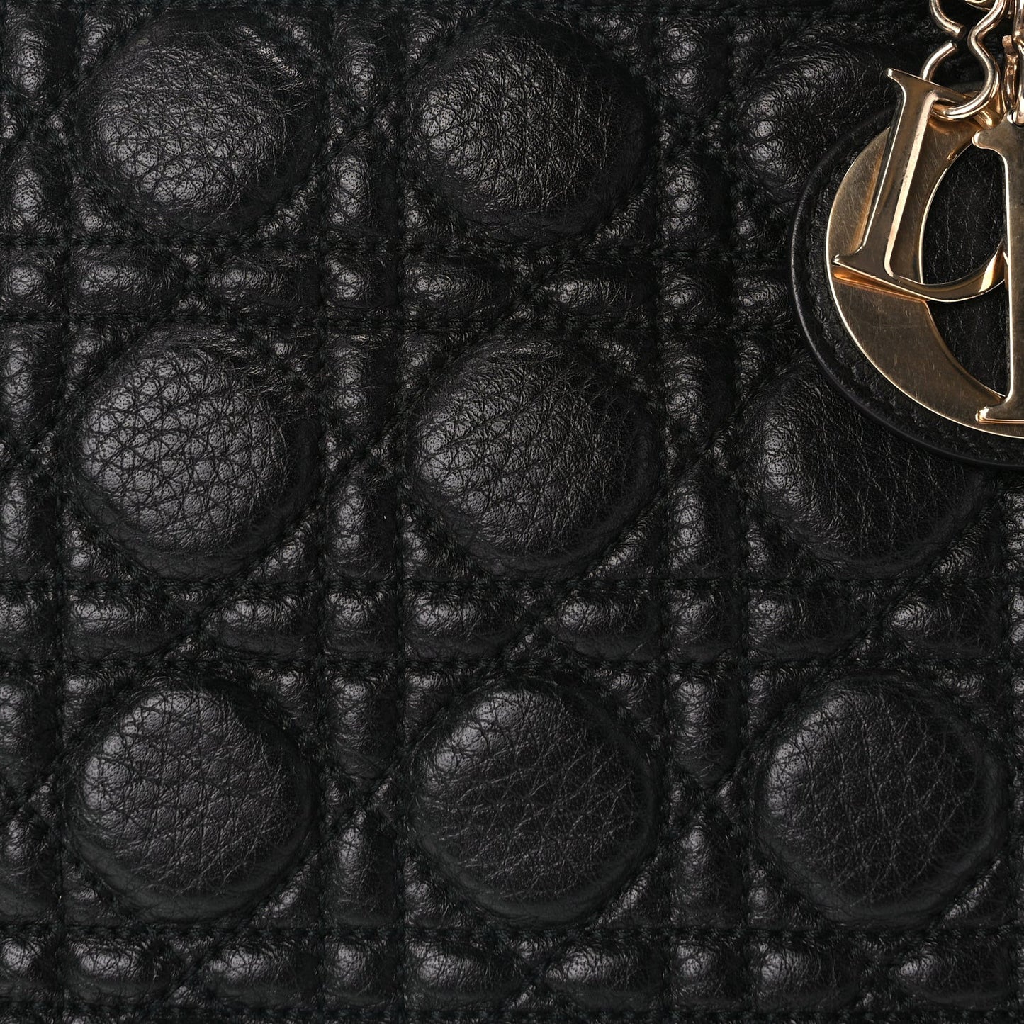 Grained Calfskin Cannage Large Supple Lady Dior Black