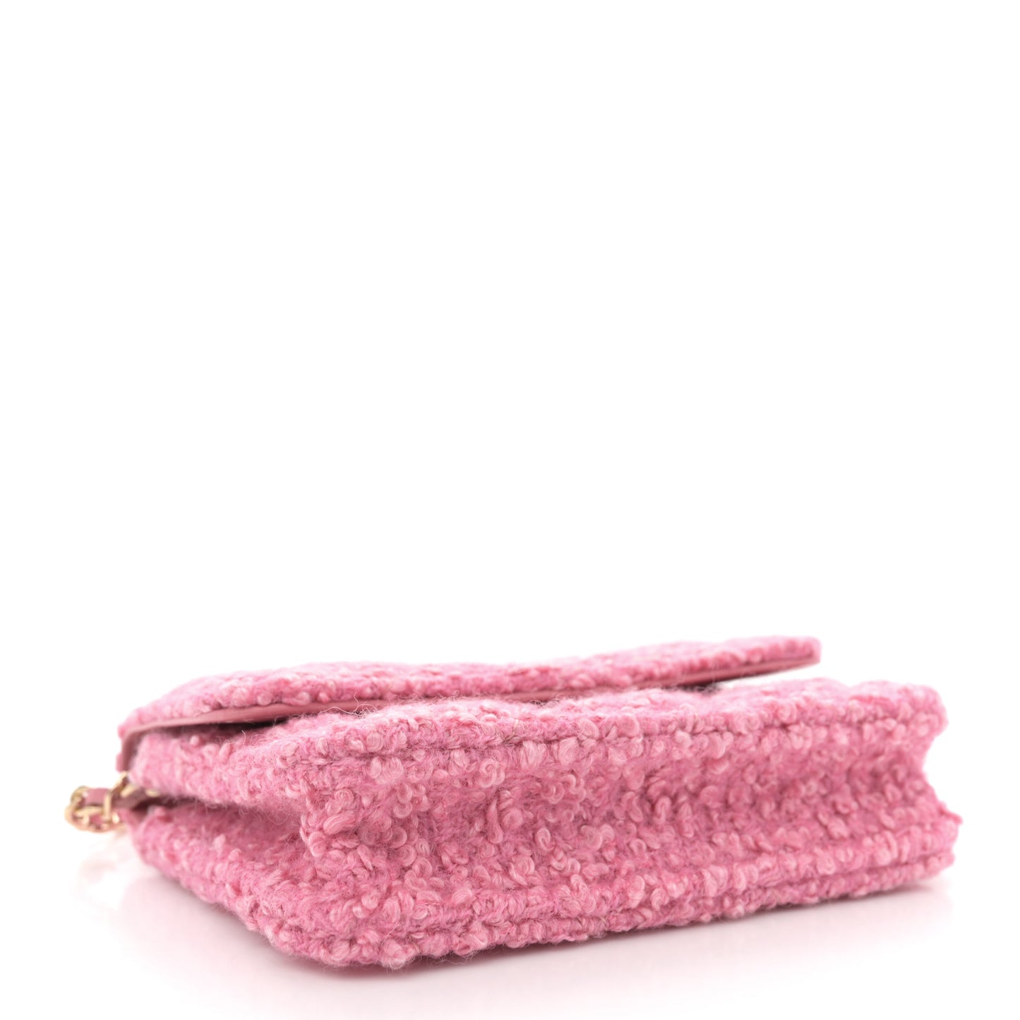 Tweed Quilted Flap Chain Waist Bag Pink