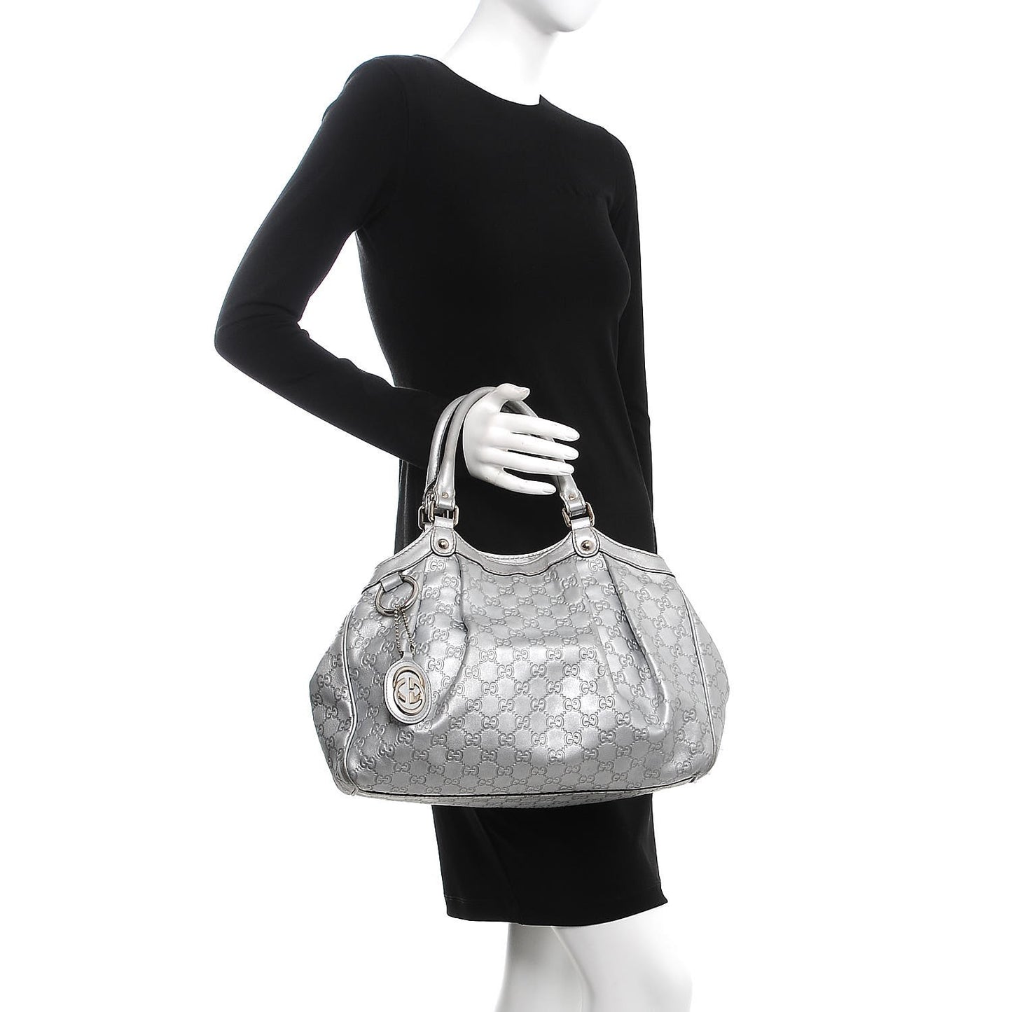 Guccissima Medium Sukey Tote Silver