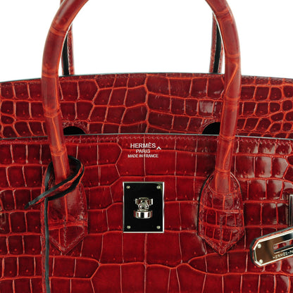 Hermes Shiny Porosus Crocodile Birkin 35 Rouge H 8 of 25