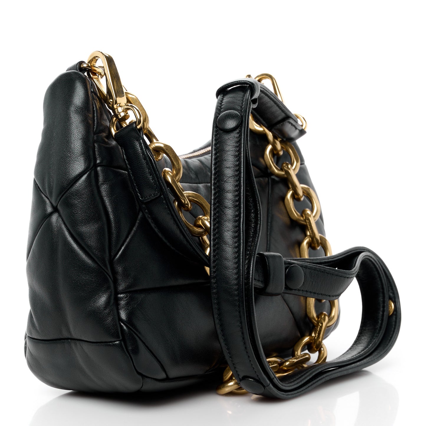 Nappa Re-Nylon Triangle Quilted Patchwork System Shoulder Bag Black