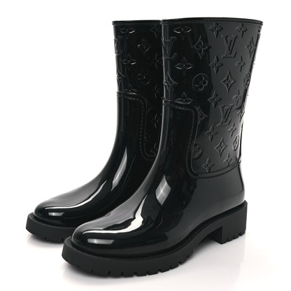 Louis Vuitton Rubber Embossed Monogram Drops Flat Half Boots 37 Black 3 of 7