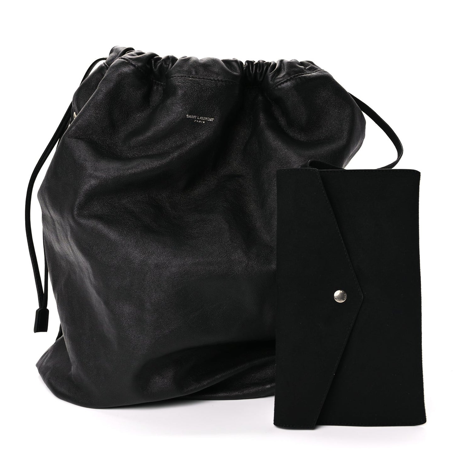Smooth Calfskin Teddy Drawstring Bag Black