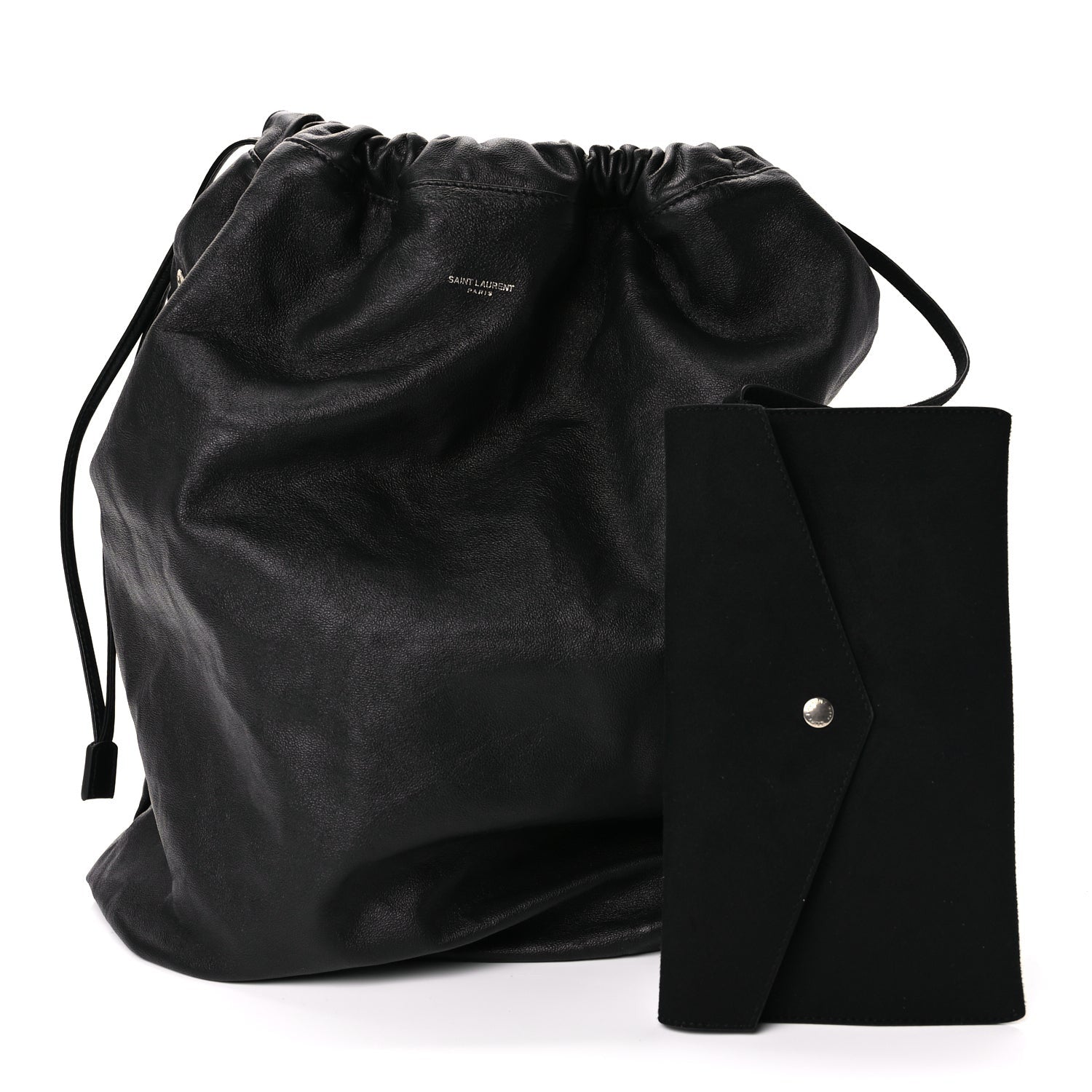 Saint Laurent Smooth Calfskin Teddy Drawstring Bag Black 2 of 10