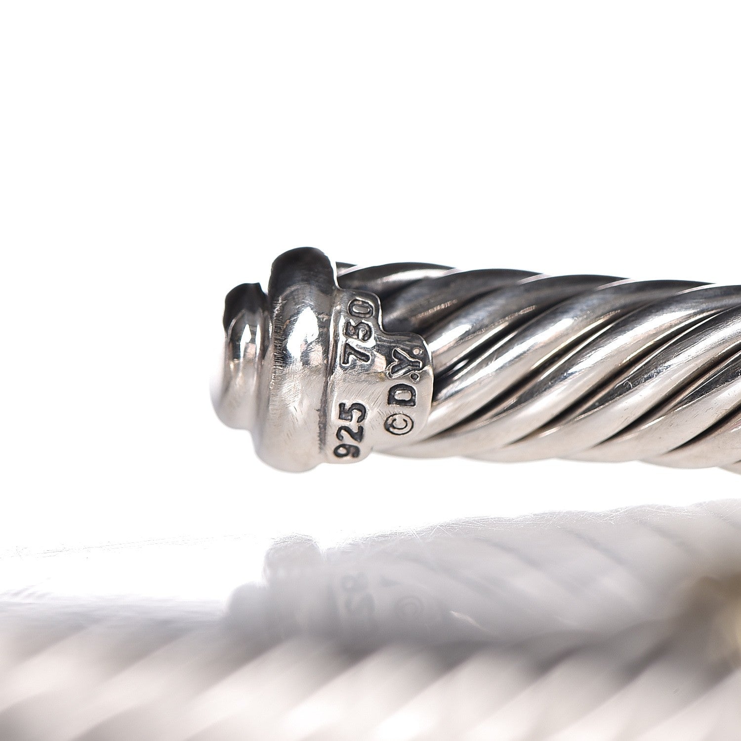 David Yurman Sterling Silver 18K Yellow Gold Diamond 7mm Cable Classics Bracelet 4 of 4