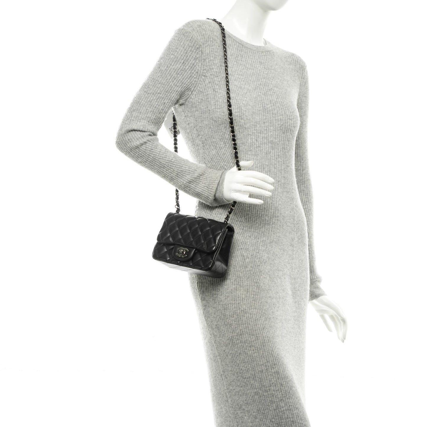 Lambskin Quilted Mini Square Flap Black