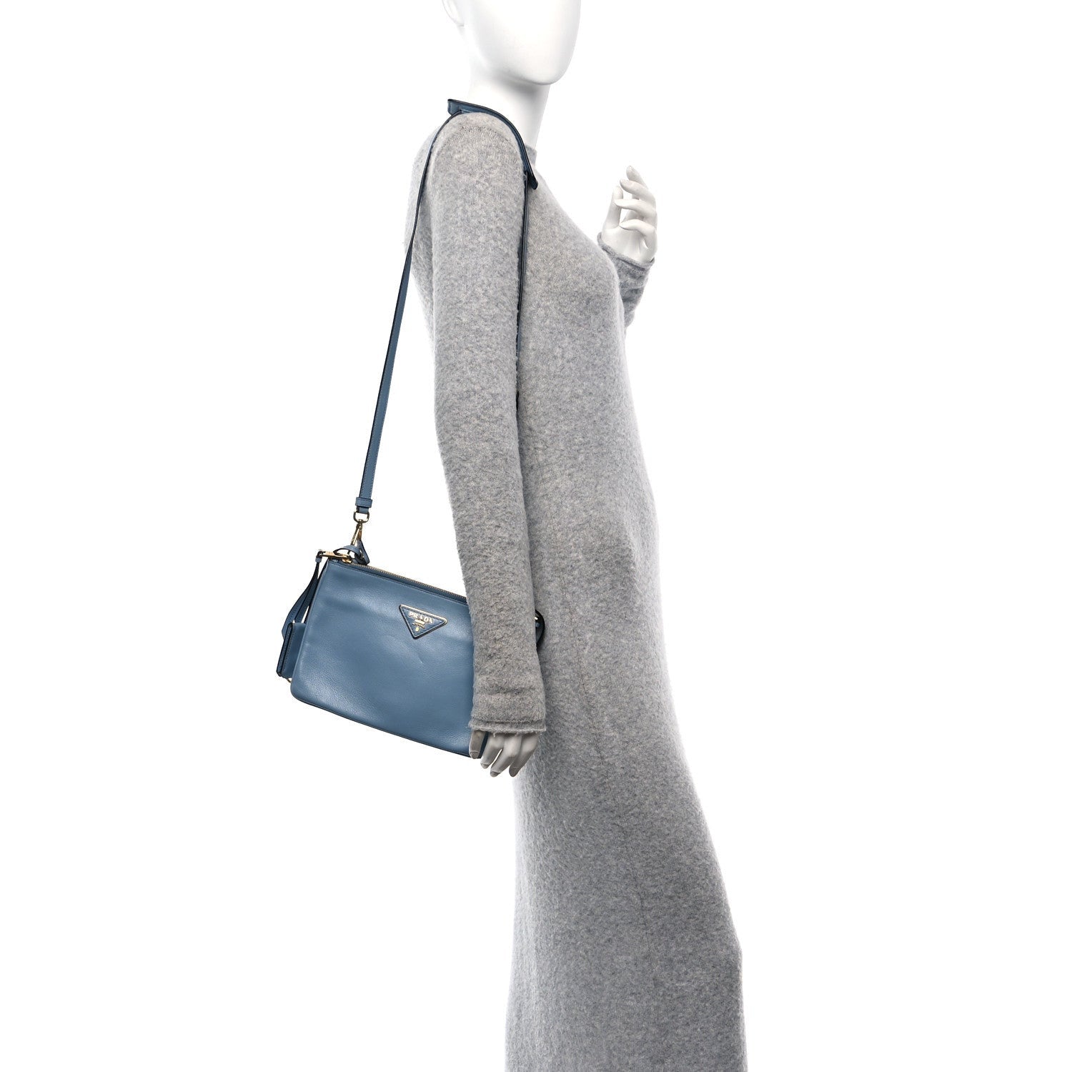 Prada Vitello Phenix Double Zip Crossbody Bag Light Blue 2 of 7