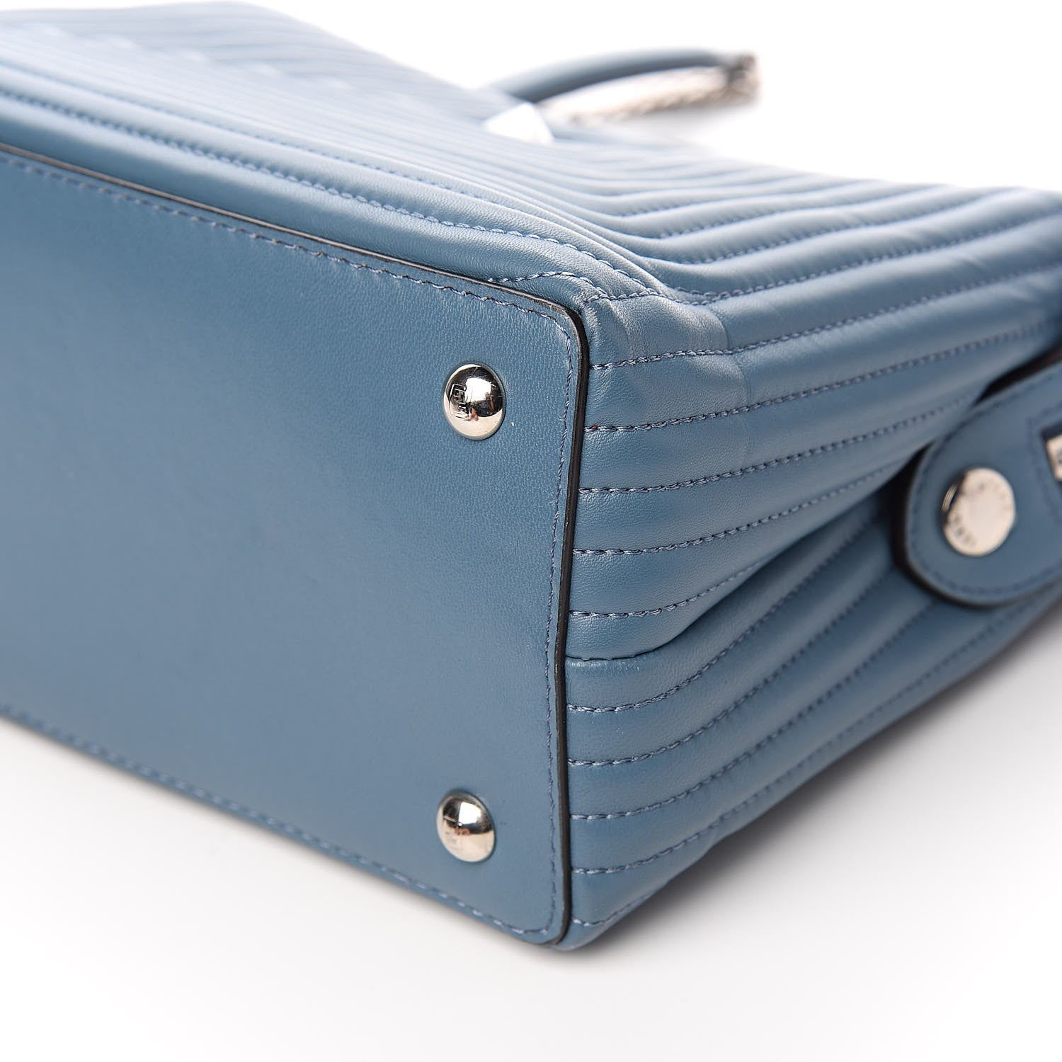 Fendi Shiny Nappa Trapuntata Small DotCom Click Top Handle Chain Satchel Blue 9 of 10