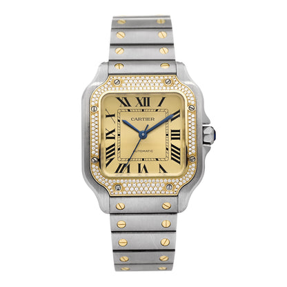 Cartier Stainless Steel 18K Yellow Gold Diamond Pave Bezel 35mm Santos de Cartier Automatic Watch 1 of 6