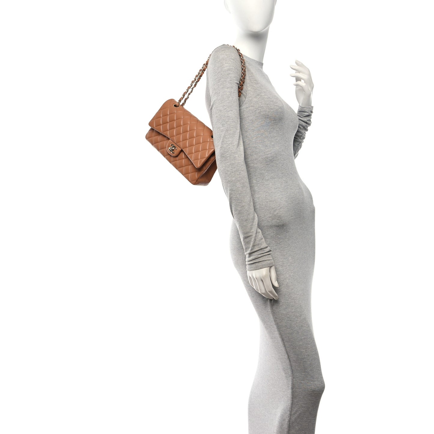 Lambskin Quilted Medium Double Flap Brown