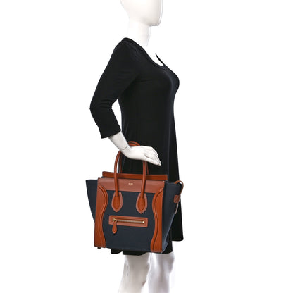 Celine Textile Smooth Calfskin Micro Luggage Navy Tan 2 of 10