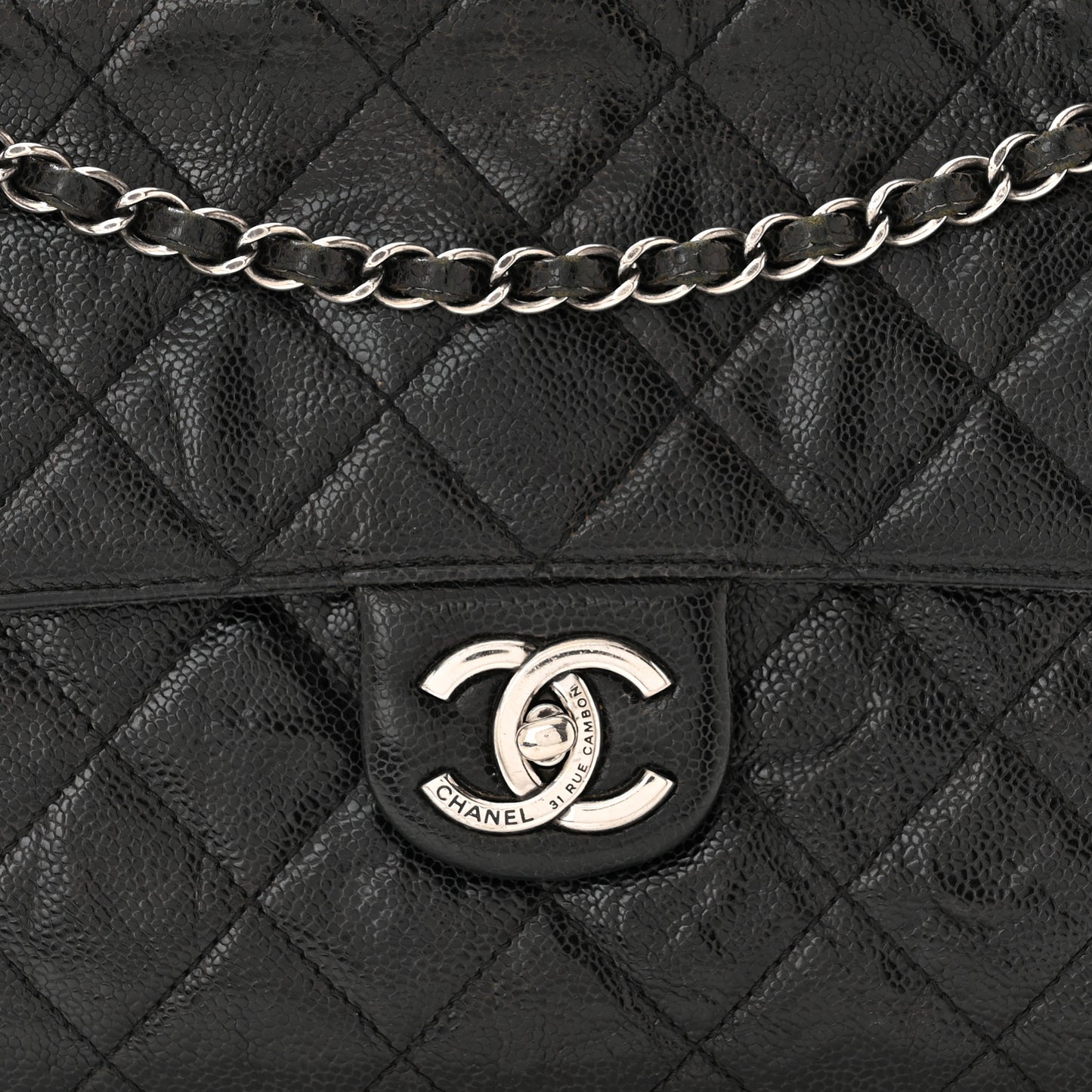 Crumpled Grained Calfskin Medium CC Crave Flap Black