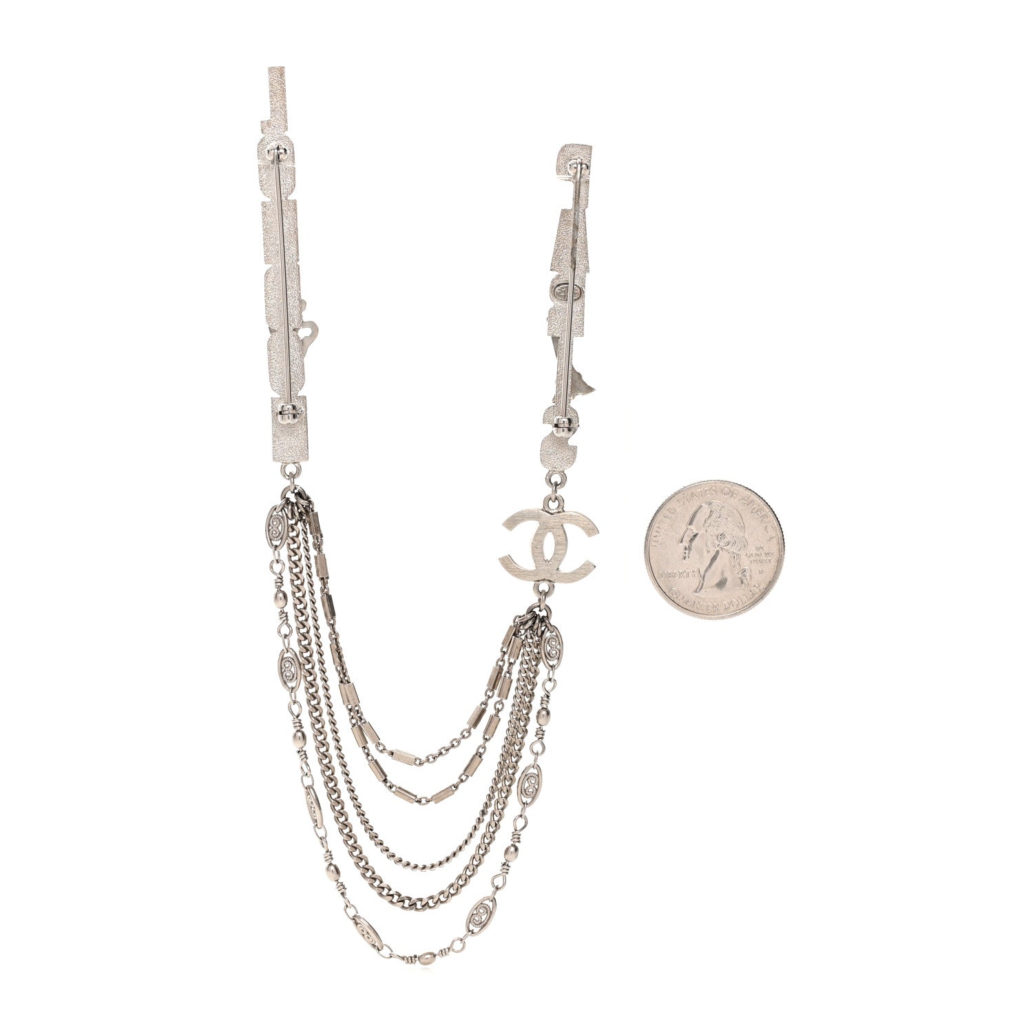 Chanel Crystal CC London Paris Multi Strand Chain Brooch Silver 2 of 3